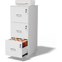 XgoodX 3 Drawer File Cabinet with Lock, Home Office Filing Organizer, for Letter Size File Folder Storage, Wood Tall Vertical Filing Cabinet, Printer Stand, Archivador (White)