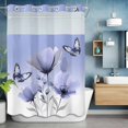 thumbnail image 6 of Spring Flower No Hooks Shower Curtain with Snap-in Liner Watercolor Purple Floral Leaf Butterfly Gradient Purple Background Shower Curtains for Bathroom, Waterproof, Easy Install, Washable 48"x72", 6 of 9