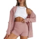 thumbnail image 2 of Conjunto de pantalones cortos con capucha y cremallera, manga larga, poliéster, transpirable, conjunto de salón de 2 piezas para mujer para correr, color rosa XL, 2 of 5