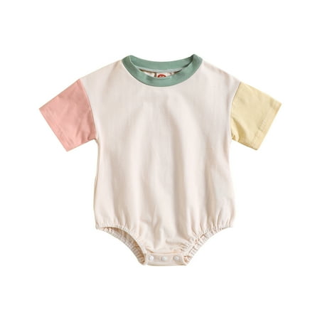 

ASFGIMUJ Baby Rompers Girl Short Sleeve Patchwork Colour Romper Bodysuits Clothes Baby Bodysuits Boy Green 12 Months-18 Months