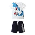 thumbnail image 2 of Odeerbi 2-7 Years Kids Boys Summer Outfits Dinosaur Print Cotton Short Sleeve T-Shirt Shorts Two-piece Set Graphic Casual Loungewear Kids Boys Clothes, 2 of 3