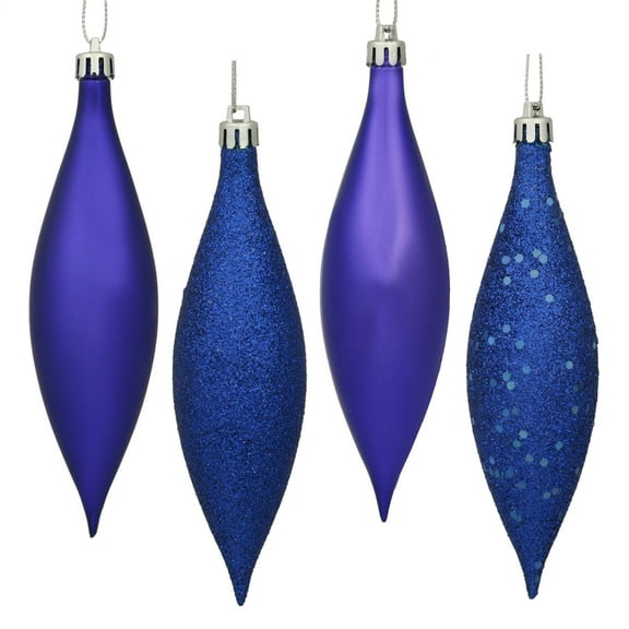 Vickerman 5.5" Cobalt Finial Drop Christmas Ornament, Assorted 4 Finish, 8 per Pack