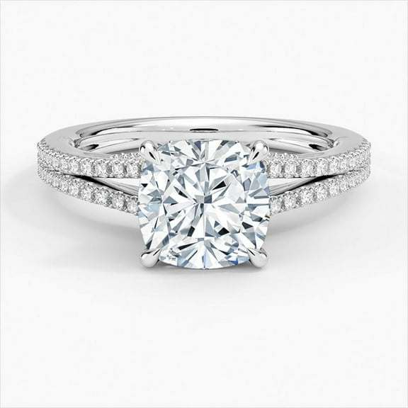 Dash Jewel Cushion Cut 1.9 Ct VVS1/D Lab Created Simulated Diamond Ring - 14K White Gold Over Diamond Rings - Stacking Split Shank Rings - Daily Wear Simple Bands for Women's - Gift for Women's