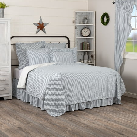 Sawyer Mill Blue Ticking Stripe Luxury King Quilt Coverlet