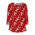 thumbnail image 5 of Long Sleeve Blouse for Women 3/4 Sleeved Round Neck Button Pleats Casual Printed T-shirt Red XL,Womens Tops, 5 of 5