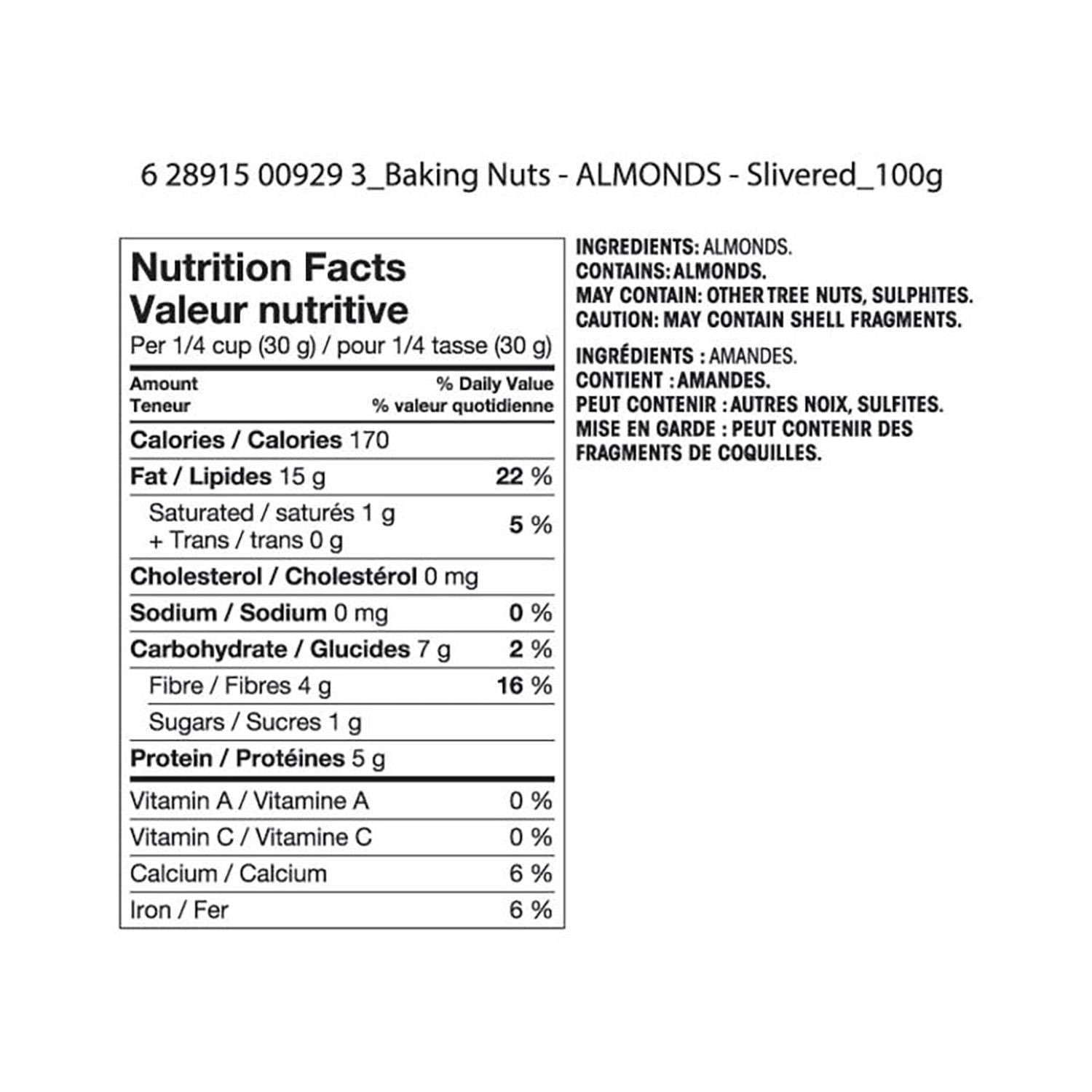 Great Value Slivered Almonds, 100 g