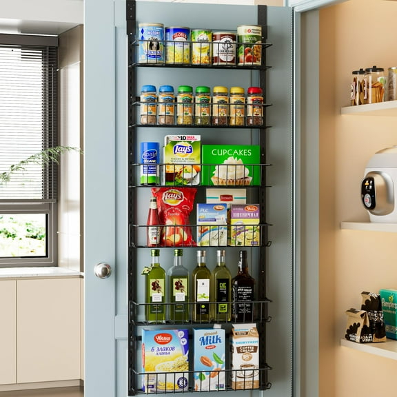 Organizador Delamu para puertas de despensa, ajustable, metal, 6 niveles, negro