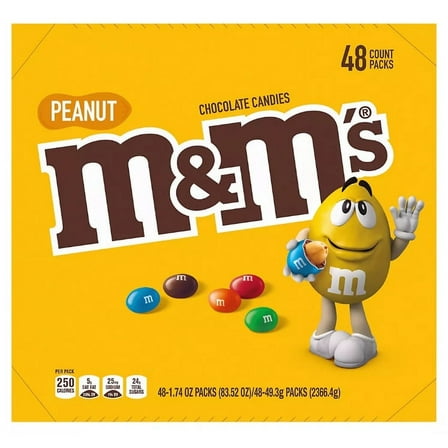 M&M'S Peanut Chocolate Candy, Full Size Bulk Candy, 48 ct./1.74 oz.