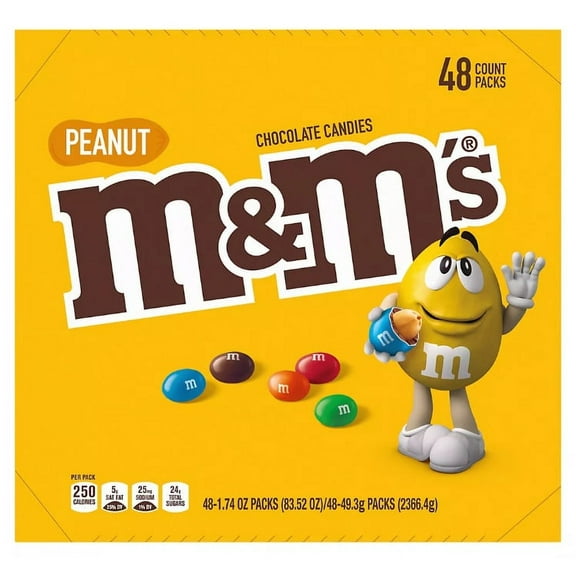 M&M'S Peanut Chocolate Candy, Full Size Bulk Candy, 48 ct./1.74 oz.