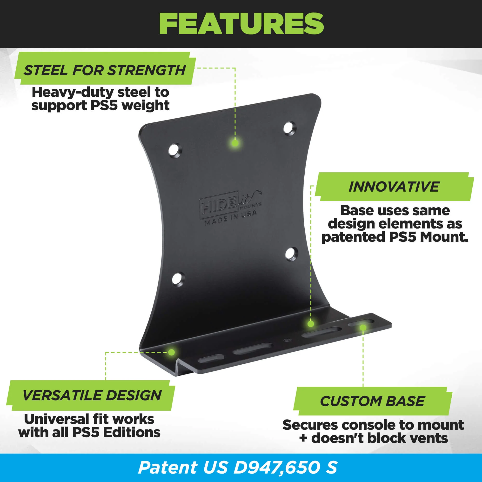 HIDEit Wall Mount for All PlayStation 5 Models – Compatible with PS5 Pro, Slim, and Original - Secure Wall Mounting Solution for Game Console - Perfect for Display or Behind TV Setup