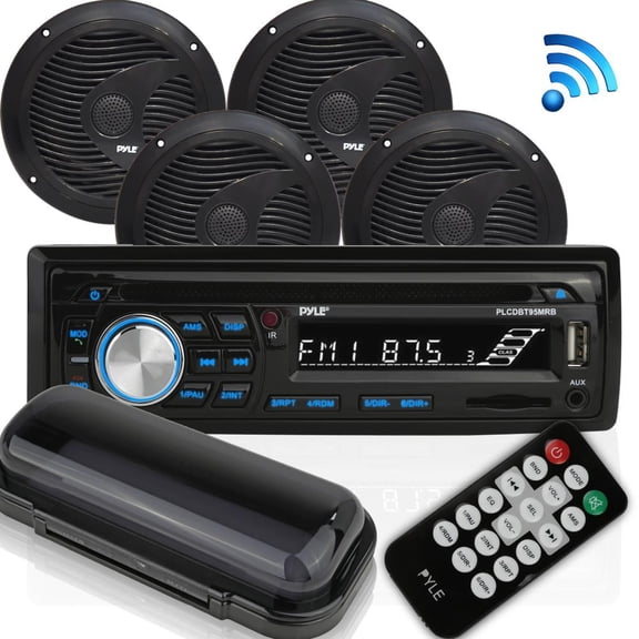 PYLE PLCDBT95MRB - Wireless Bluetooth Marine Audio Stereo - Kit w/Single DIN Universal Size Radio Receiver, Hands-Free Calling, 6.5" Waterproof Speakers, CD Player, MP3/USB/SD Readers & AM/FM Radio