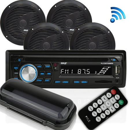 PYLE PLCDBT95MRB - Wireless Bluetooth Marine Audio Stereo - Kit w/Single DIN Universal Size Radio Receiver, Hands-Free Calling, 6.5