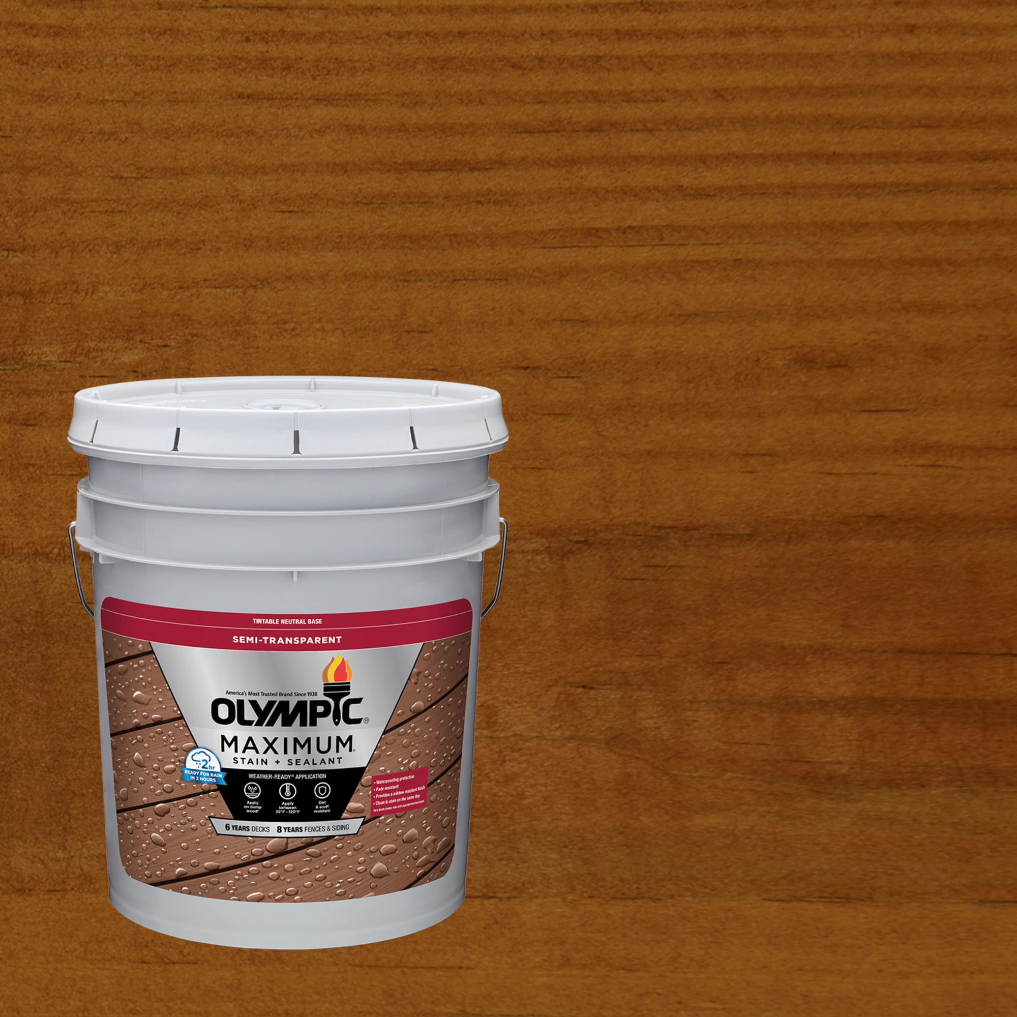 (2 pack) Olympic Maximum 5 Gallons ST-2003 Brick Red Semi-Transparent Exterior Stain and Sealer in One Low VOC