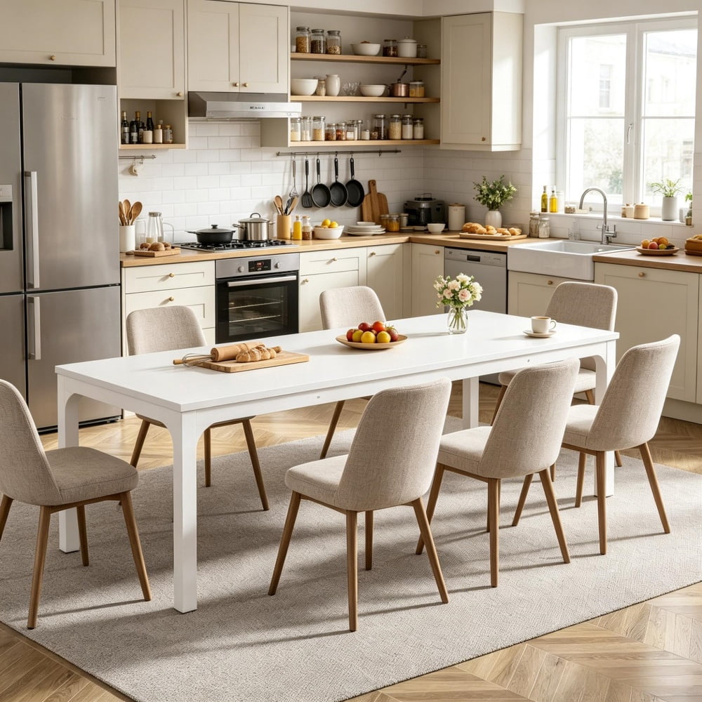 Dining Table, 78.7 in Long Rectangular Particle Board Table with Metal Legs, Seats 6-8, Industrial Style for Kitchen, Dining Room, Conference