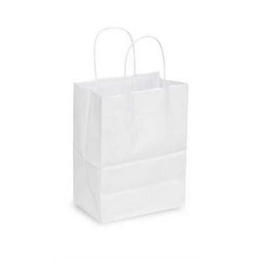 SSWBasics Medium White Kraft Paper Shopping Bags - 8 ¼”L x 4 ¾”D x 10 ½”H - Case