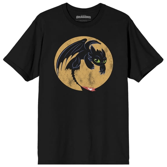 How to Train Your Dragon Franchise Toothless Kawaii Circle on Black Adult Crew Neck Short Sleeve T-shirt - XS