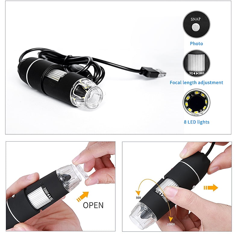 Details about   500-1600X USB Digital Microscope Camera 8 LED Endoscope Magnification w/ Stand 