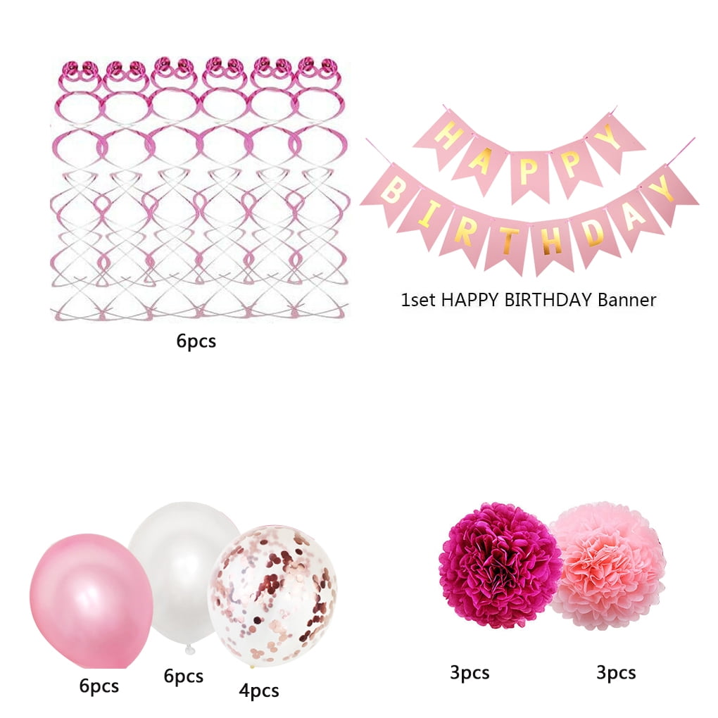 Birthday Party Prop Set Balloon Paper Flower Ball Banner Kit Birthday