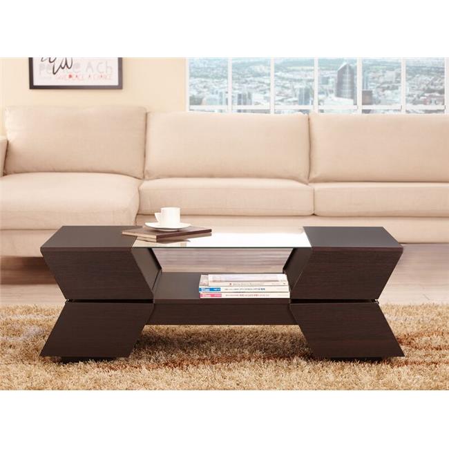 Enitial Lab YNJ14055 Liam Modern Coffee Table With Glass Top, Espresso