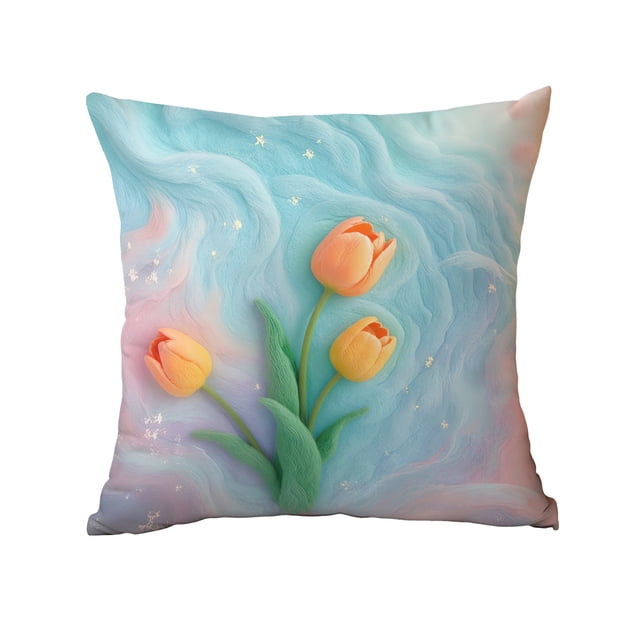 Inicio Sofá Sala de Estar Impresión de Flores Súper Suave Doble Cara Tirar Almohada Cubierta de Terciopelo Artificial 45x45cm / 17.72x17.72 en Flores de Primavera Artificial para la Decoración