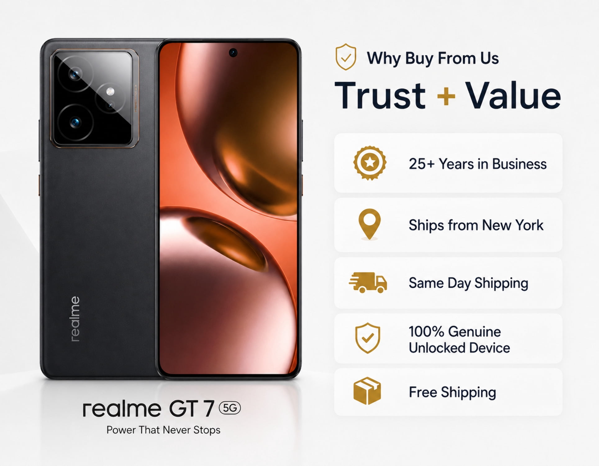 Realme GT 7 5G Dual Sim 256GB ROM 12GB RAM GSM Unlocked - Black