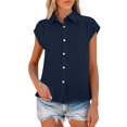 thumbnail image 2 of Blue Womens Blouses Women's Elastic Cuffs Cotton Linen Button Up Shirt for Daily Casual Commuting Ladies Tops and Blouses, 2 of 6