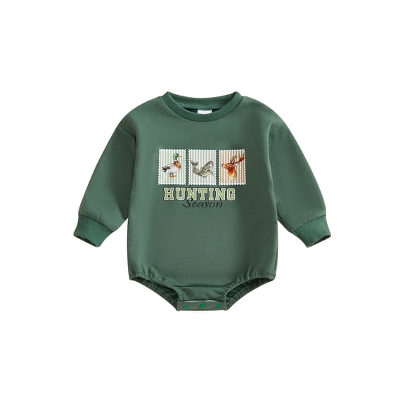 BemeyourBBs Newborn Baby Boy Duck Hunting Clothes Fall Winter Spring Outfits Bubble Romper Sweatshirt Animal Letter Print Long Sleeve Bodysuit Onepiece Clothing