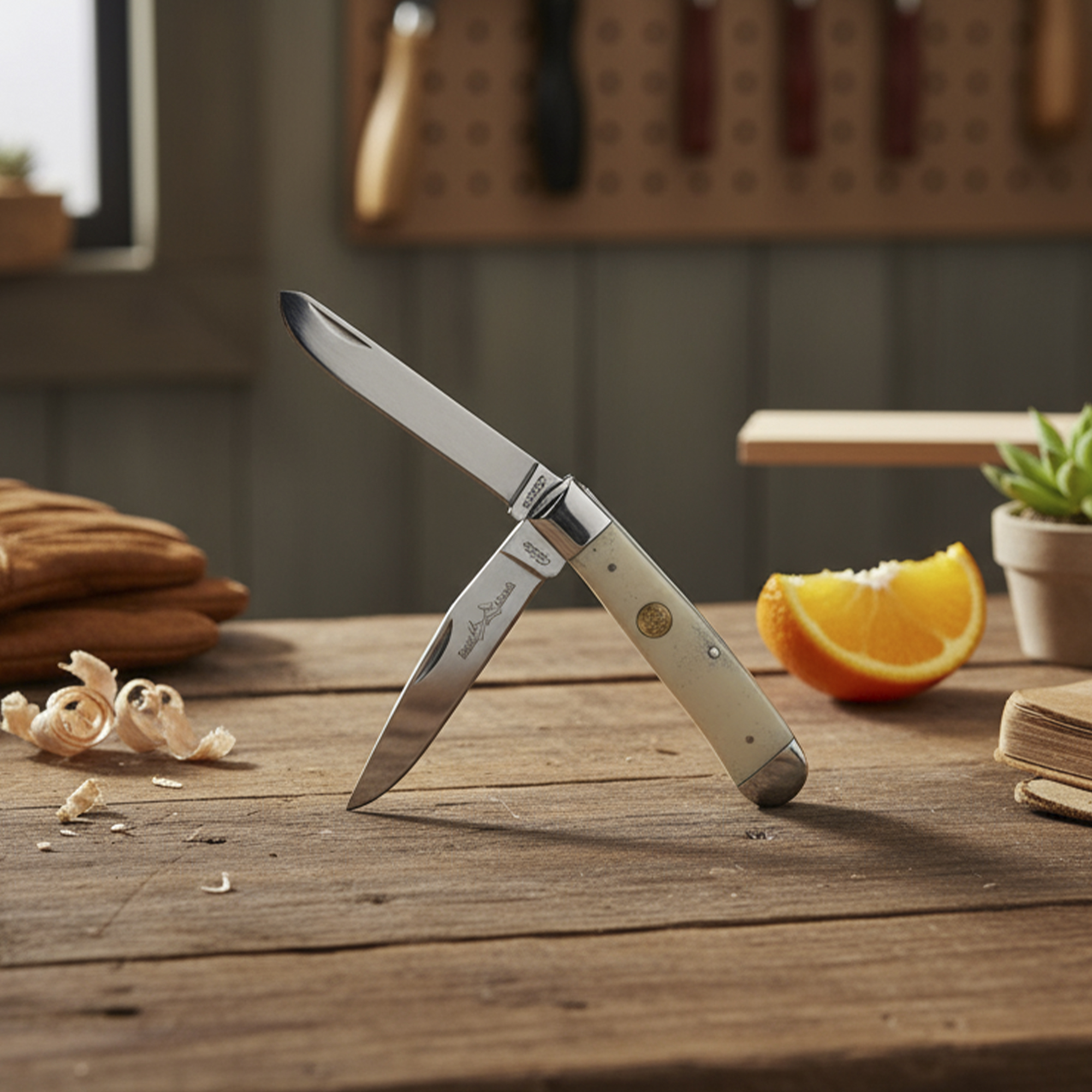 SZCO 4.25-Inch Heritage Artisan White Bone 2-Blade Trapper – Traditional Folding Pocket Knife – 440 Stainless Steel Blades with Stainless Steel Bolsters & Liners