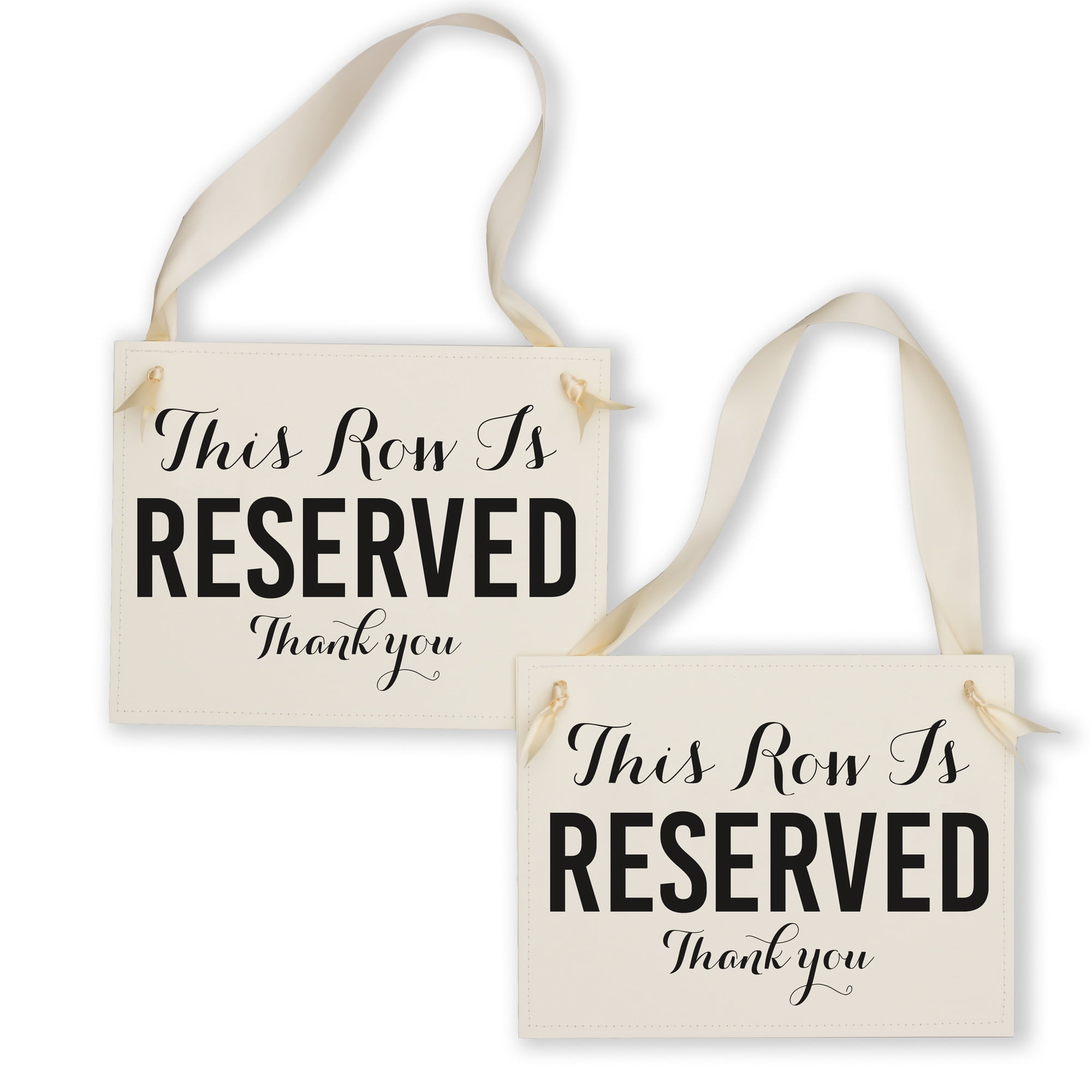 Ritzy Rose Reserved Row Signs Set of 2 Wedding Chair Seat Banners | Ceremony Aisle Signage Black & Ivory