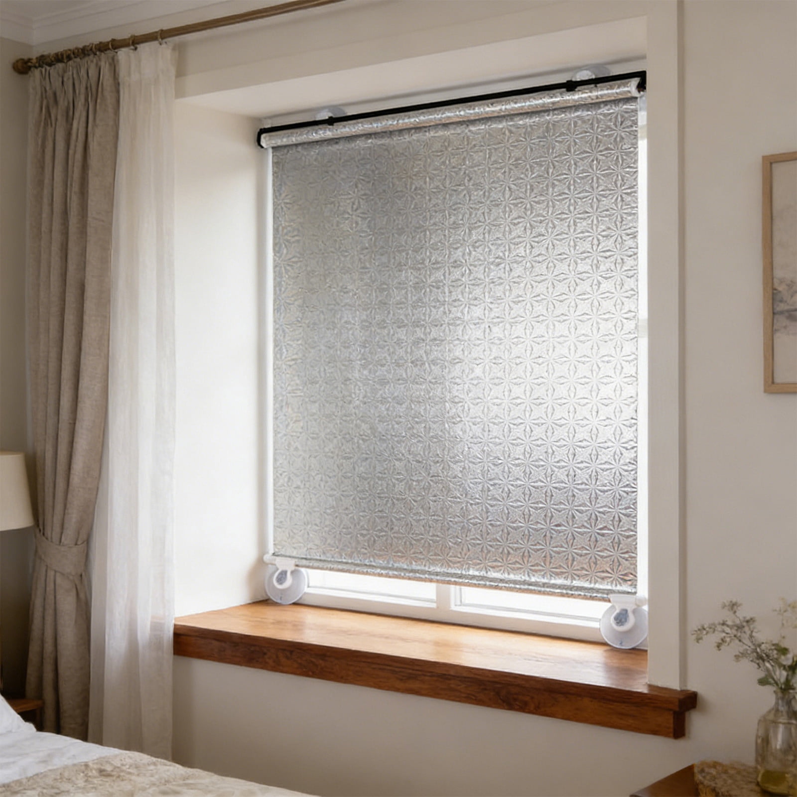 Tusihei Portable Blackout Window Cover, No Drilling Retractable Roller Window Shades, Indoor Windows Blackout Blind Shade for Home Bedroom Trave