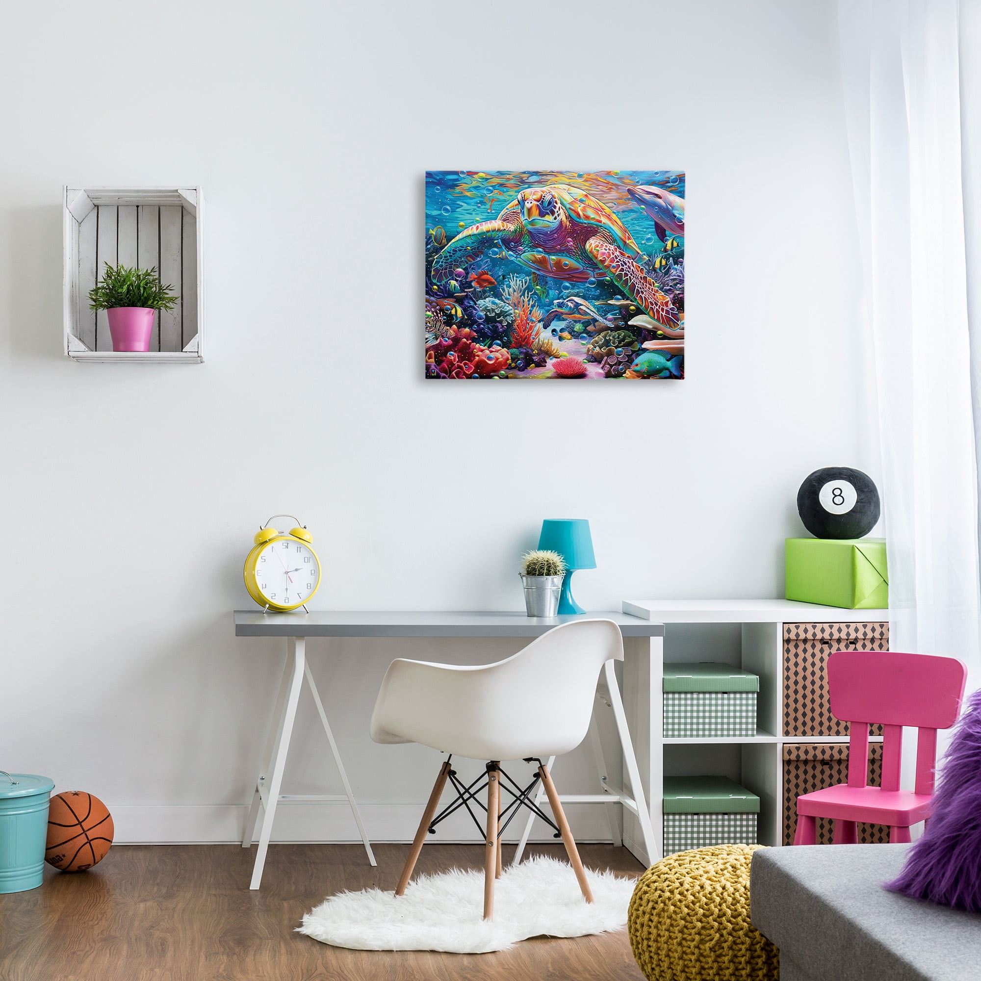 Stupell Industries Vivid Sea Turtle & Reef Animals & Insects Painting Gallery Wrapped Canvas Art Print Wall Art, 30 x 24