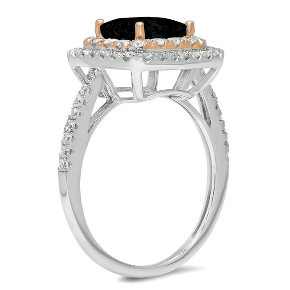 2.07 ct Princess Cut Natural Onyx Halo Engagement Ring for Women in 18K White/Rose Gold