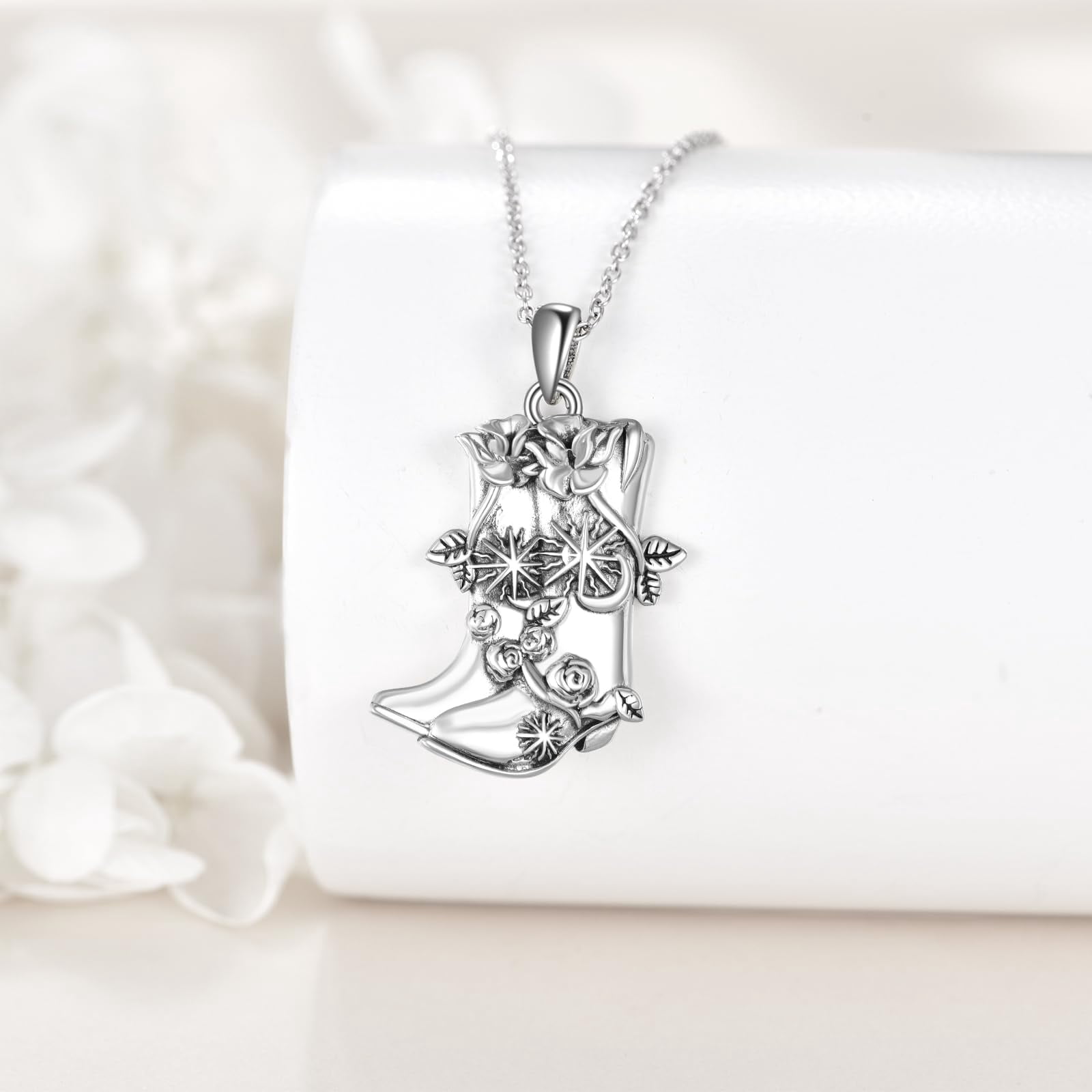YAFEINI Cowboy Boot Necklace 925 Sterling Silver Western Cowgirl Pendant Necklaces Texas Boot Jewelry Wild West Country Equestrian Gift for Women Cowboys Horse Lover