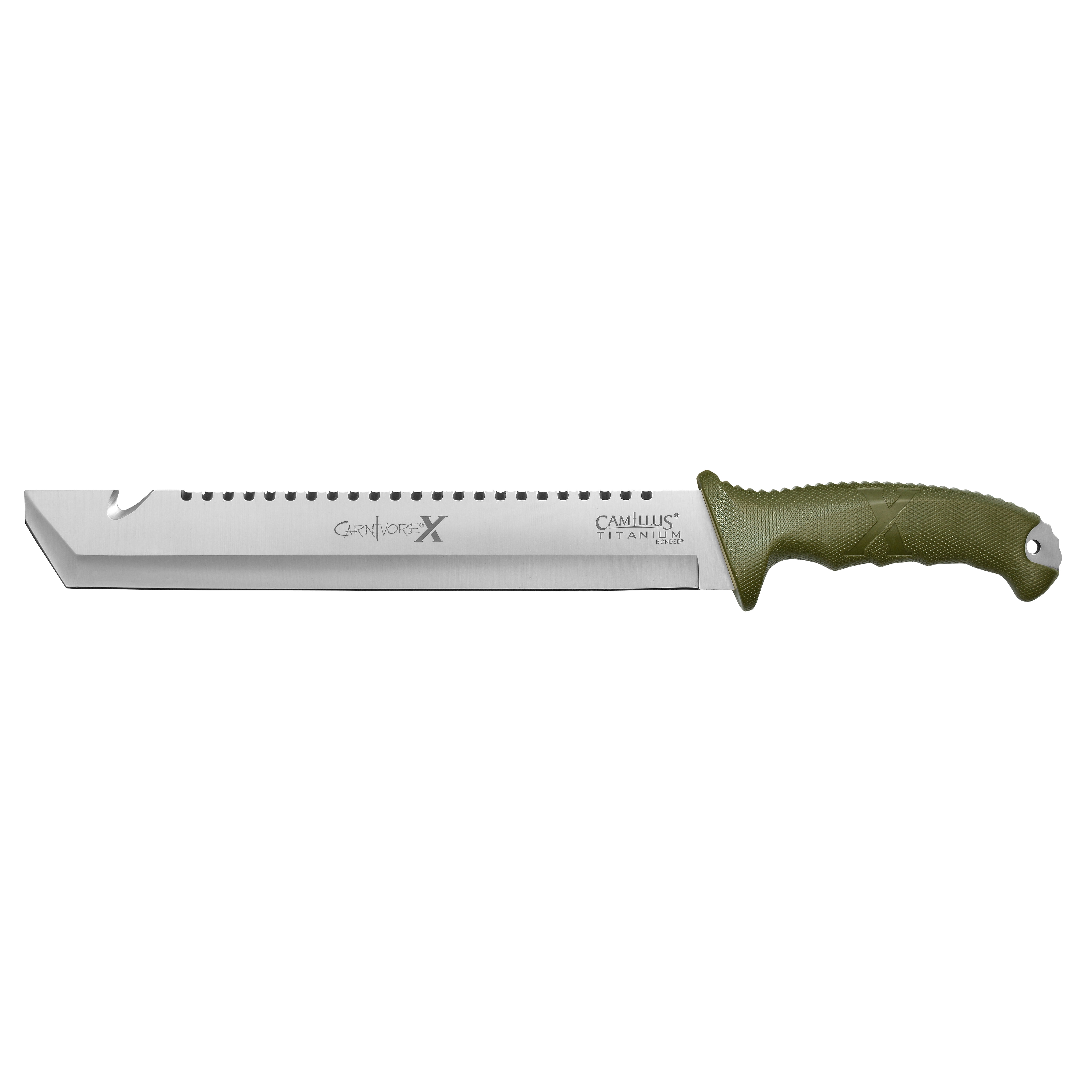 Camillus Carnivore X 18" Machete, 12" Blade, Green with Trimming Knife and Sheath