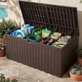 thumbnail image 4 of Dextrus 240 Gallon XXL Deck Box, Weatherproof Resin Outdoor Storage with Lock, 3-Person Bench for Patio, Garden, Pool, Dark Brown, 4 of 7