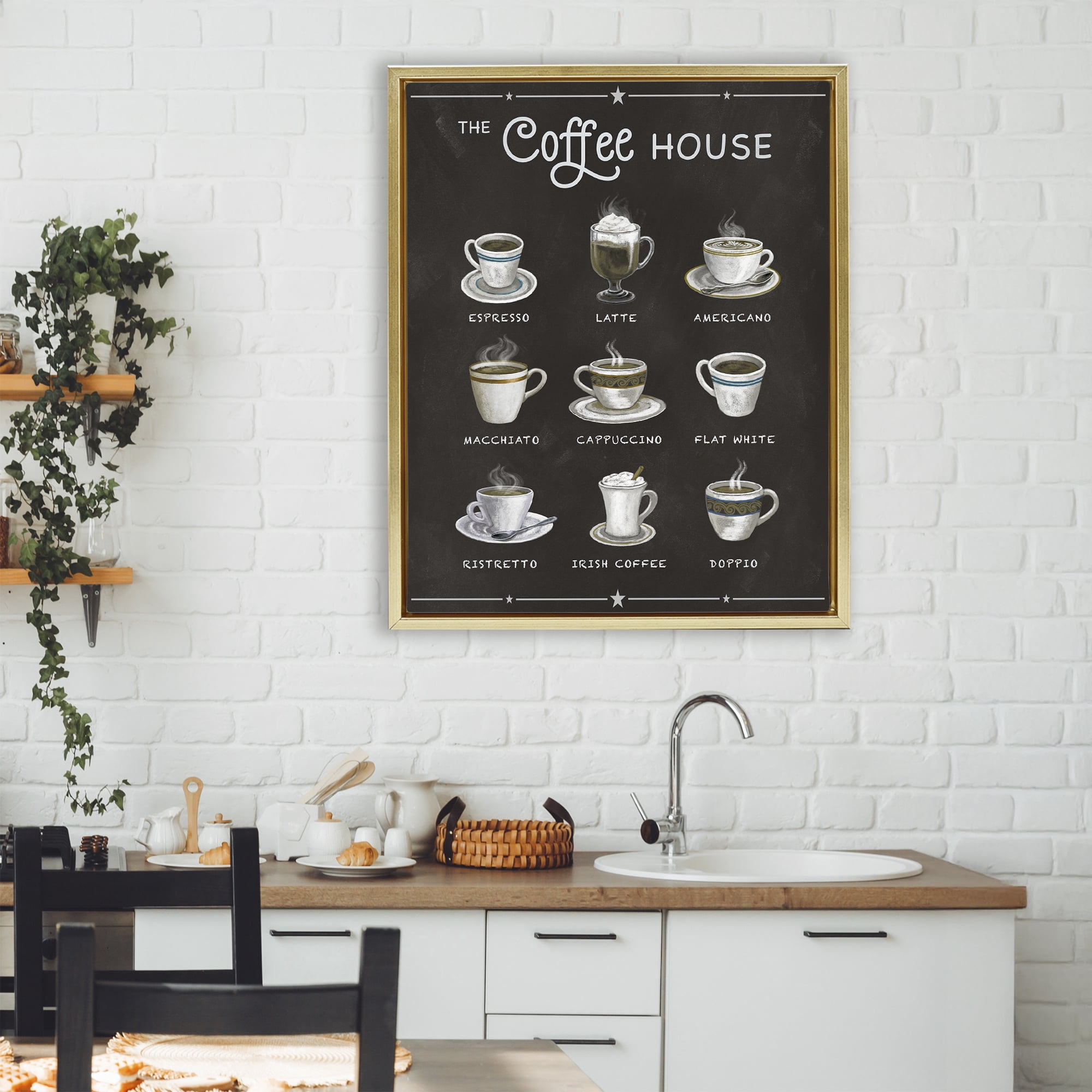 Stupell Industries The Coffee House Menu Gold Framed Floater Canvas Wall Art, design by Conrad Knutsen
