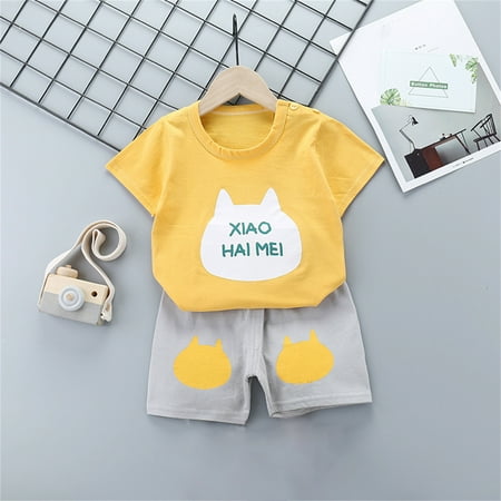 

Two Pieces Summer Outfits for Infant Boy Girl Short Sleeve Graphic T-Shirt and Shorts Kid 2 Pcs Summer Clothes 1-6 Years