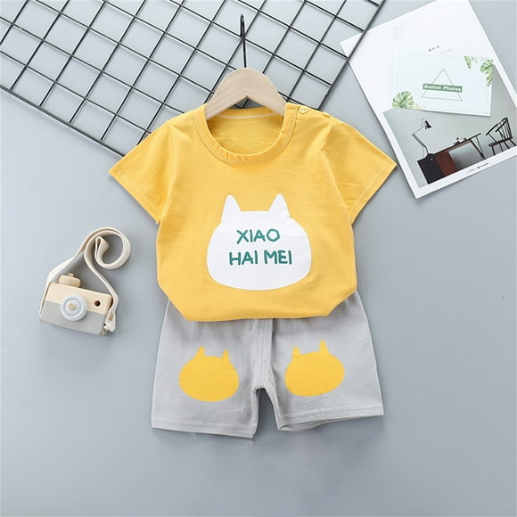 LSLJS Toddler Kids Baby Boys Girls Fashion Cute Short Sleeve Cartoon Print Casual Suit, Summer Savings Clearance