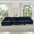 thumbnail image 4 of 138" Oversized Modular Sectional Sofa, L-Shaped Cloud Couch with Removable Ruffles Pleats Skirts and Movable Ottoman, 5 Seater Chenille Sleeper Couch Set, Blue, 4 of 9