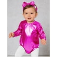 thumbnail image 5 of Hansber Toddler Baby Girls Shiny Metallic Long Sleeve Romper with Bow Headband for Birthday Party Outfit Hot Pink 12-18M, 5 of 7