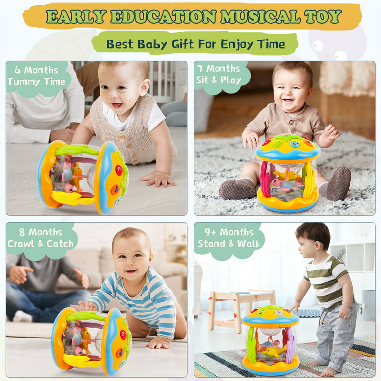 Zmoon Baby Toys 6 To 12 Months Educational Learning Rotating Ocean Projector Drum With Melos Musical Light Up For Toddlers 1 2 3 Year