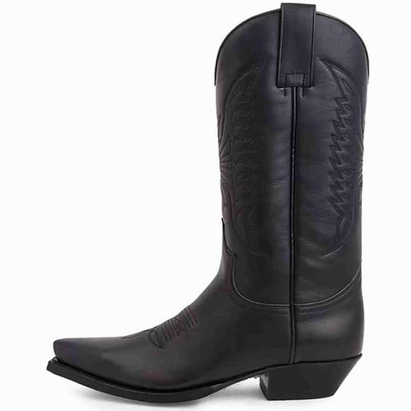 Men's Classic Western Cowboy Boots, Embroidered Pointed Toe Mid-Calf Boots, Riding Boots with Slip-Resistant Sole Black/Burgundy