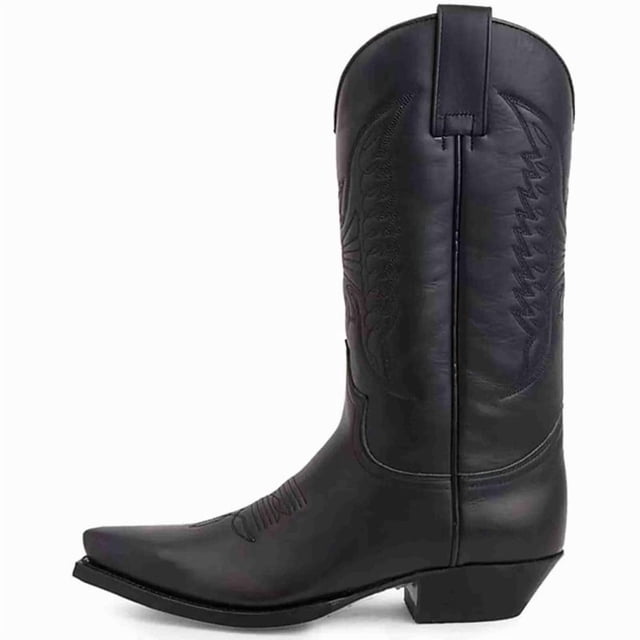 Men's Classic Western Cowboy Boots, Embroidered Pointed Toe Mid-Calf Boots, Riding Boots with Slip-Resistant Sole Black/Burgundy