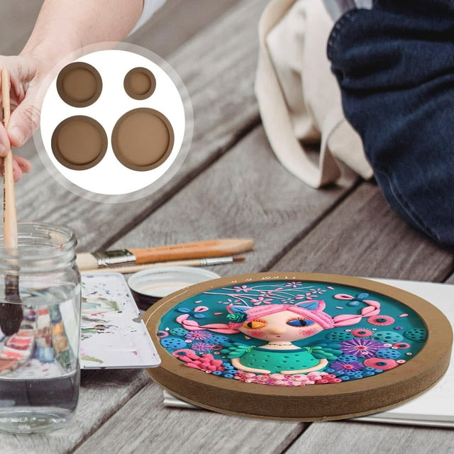BRIGHTFUFU Cadres Photo Ronds en Argile 4 Pcs pour Enfants et Parents Artisanat Photo Décoratif
