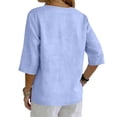 thumbnail image 6 of Linen Tops for Women Summer Work Shirts Trendy Button Down V Neck Boho Clothes Spring Tops for Women 2026 Light Blue L, 6 of 6