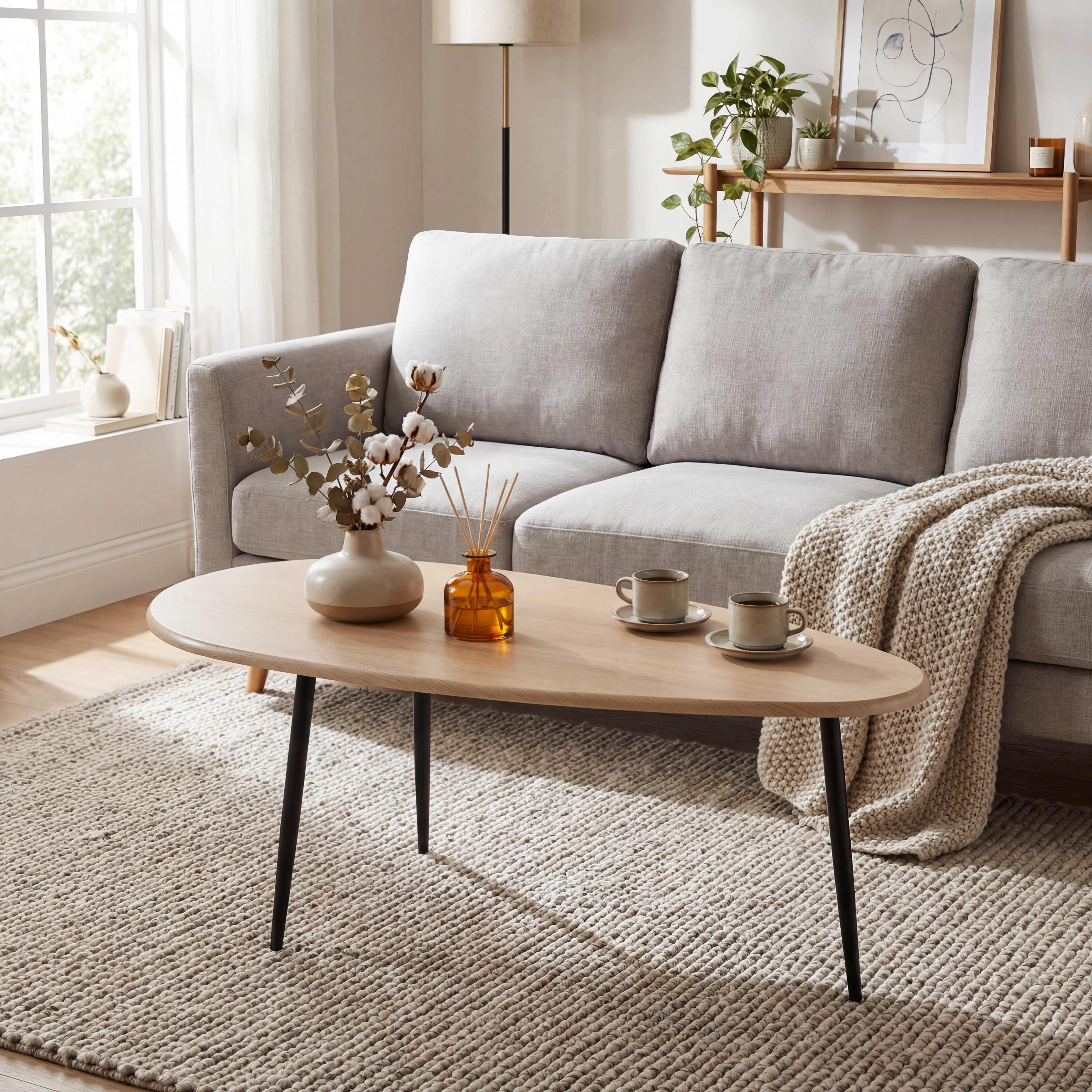 ELLEGNT Oval Coffee Table,Mid-Century Modern Center Table with Sturdy Metal Frame, Compact Retro Sofa Table for Living Room
