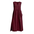 thumbnail image 4 of QUNYINEY Red Women's Summer Dresses Long Cotton Linen Sleeveless A Line Sundress V Neck Loose Fit with Pockets Dresses, 4 of 6