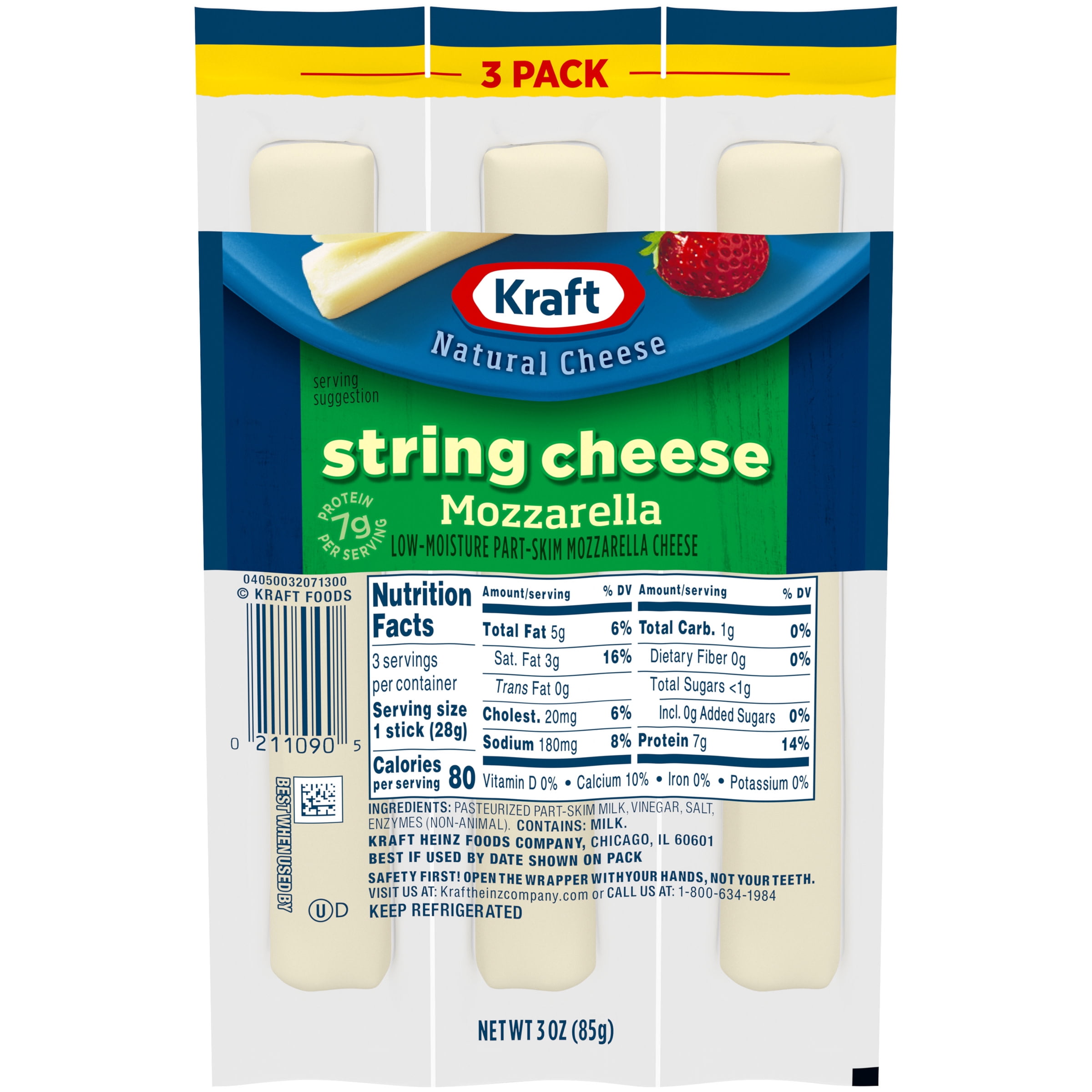 Kraft String Cheese Mozzarella Cheese Snacks, 3 ct Sticks