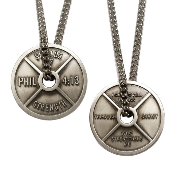 Men's Antique Finish High Relief Weight Plate Necklace-Phil 4:13-®2013 ©2013