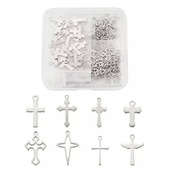 GRACEARA 160Pcs/Box 8 Styles Stainless Steel Cross Pendants Charms For Jewelry Making